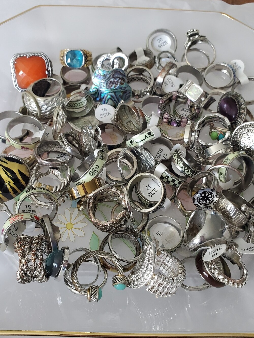 60+ Mixed Fashion Rings Lot Men's & Women's Silver Tones + Color Accents/Stones